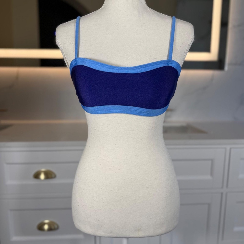 Bahomebakini Bikini Top Womens Small Blue Colorblock Bandeau Tie Back Swim NWT - Picture 2 of 14